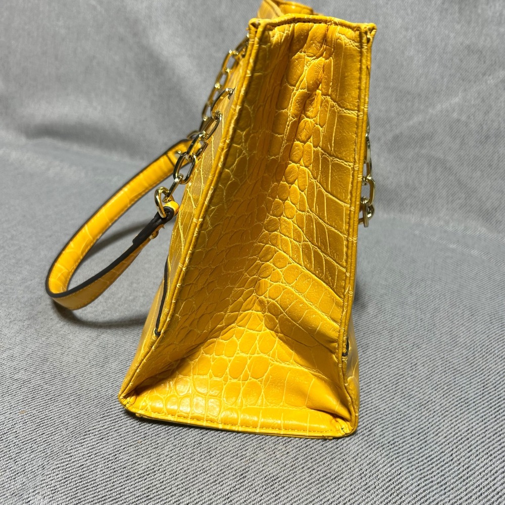 Anne Klein Shoulder Bag Womens Medium Yellow Faux Croc Chain Strap Tote - Picture 3 of 11